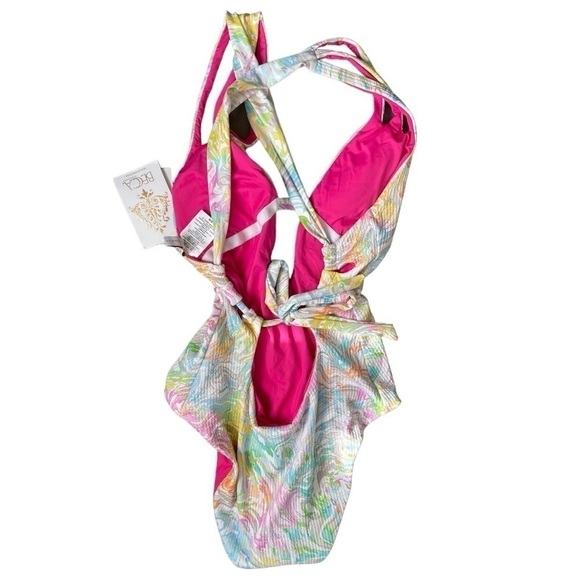 Becca Hot Springs One Piece Medium Tie Dye Plunge Swimsuit - Picture 7 of 9
